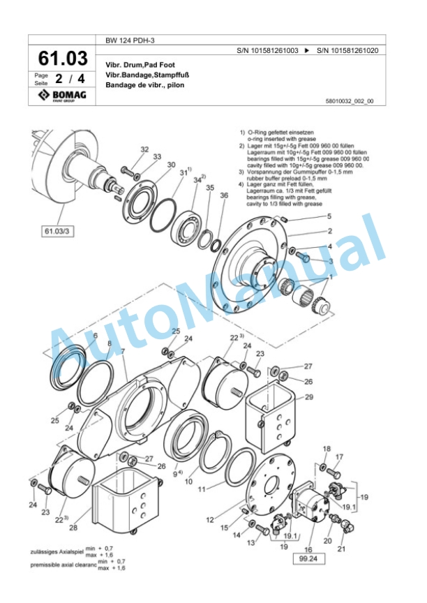 Bomag BW 124 PDH-3 Single Drum Wheel Drive Vibratory Roller Spare Parts Catalogue 00817465-3