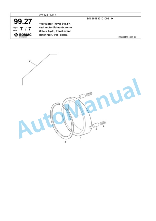 Bomag BW 124 PDH-4 Single Drum Wheel Drive Vibratory Roller Spare Parts Catalogue 00824297-4