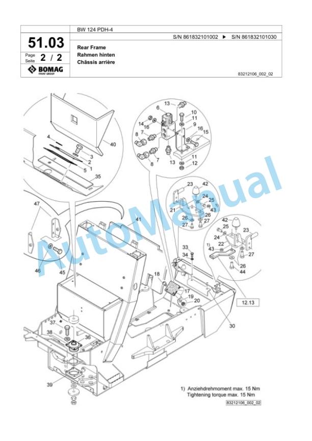 Bomag BW 124 PDH-4 Single Drum Wheel Drive Vibratory Roller Spare Parts Catalogue 00824707-2