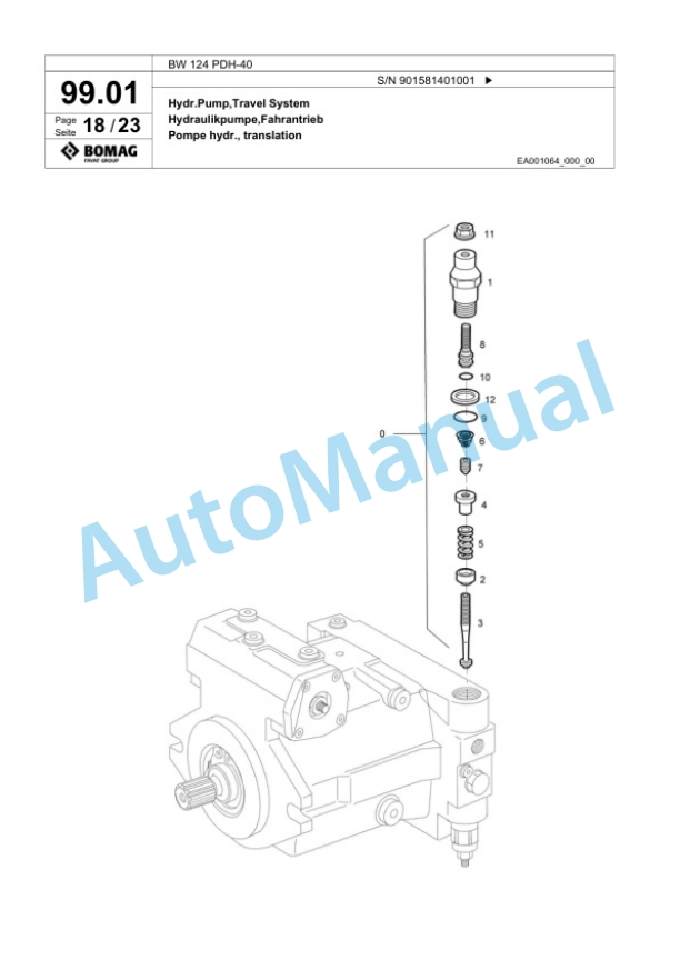 Bomag BW 124 PDH-40 Single Drum Wheel Drive Vibratory Roller Spare Parts Catalogue 00818523-4