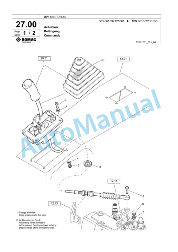 Bomag BW 124 PDH-40 Single Drum Wheel Drive Vibratory Roller Spare Parts Catalogue 00824497-2