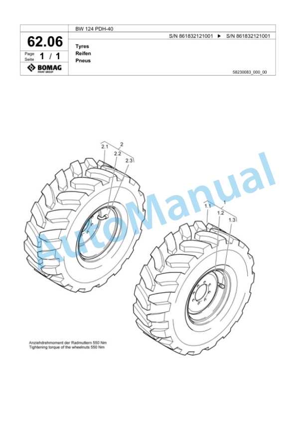 Bomag BW 124 PDH-40 Single Drum Wheel Drive Vibratory Roller Spare Parts Catalogue 00824497-4