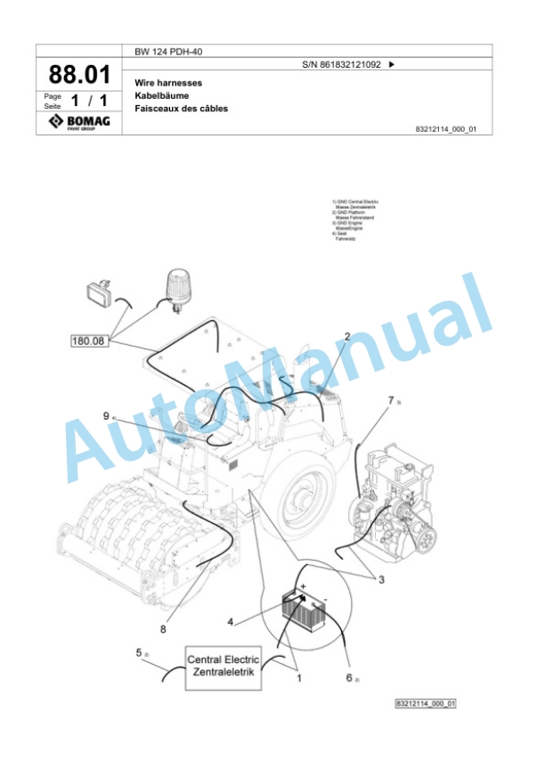 Bomag BW 124 PDH-40 Single Drum Wheel Drive Vibratory Roller Spare Parts Catalogue 00824497-5