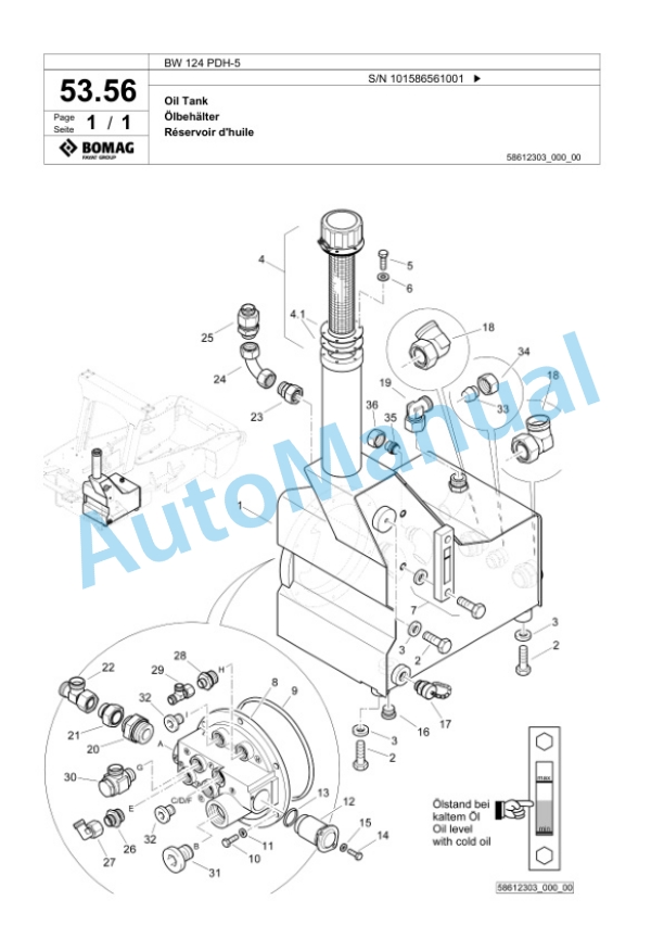 Bomag BW 124 PDH-5 Single Drum Wheel Drive Vibratory Roller Spare Parts Catalogue 00825071-2