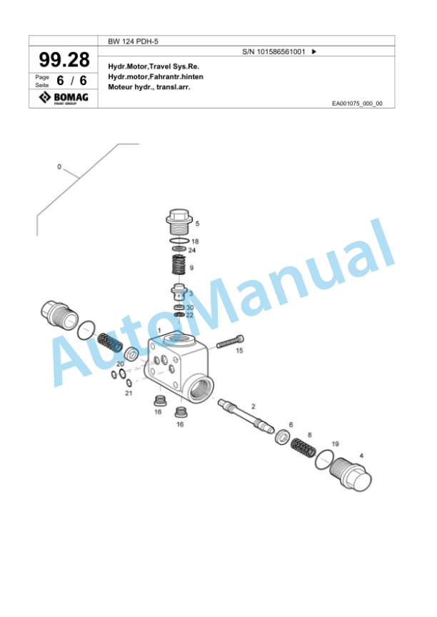 Bomag BW 124 PDH-5 Single Drum Wheel Drive Vibratory Roller Spare Parts Catalogue 00825071-4