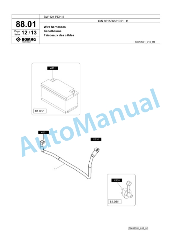 Bomag BW 124 PDH-5 Single Drum Wheel Drive Vibratory Roller Spare Parts Catalogue 00825075-3