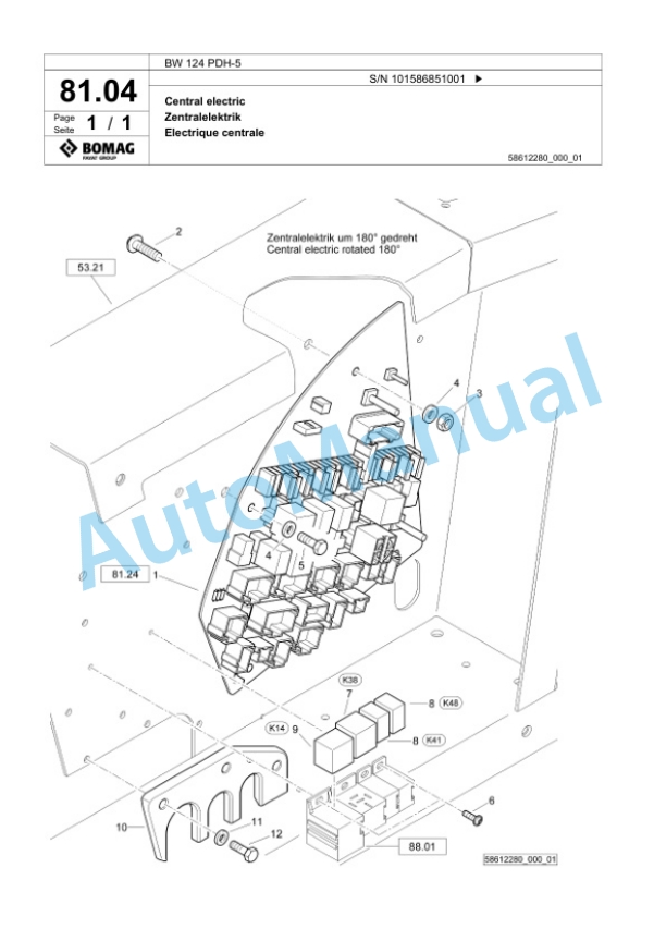 Bomag BW 124 PDH-5 Single Drum Wheel Drive Vibratory Roller Spare Parts Catalogue 00825443-2