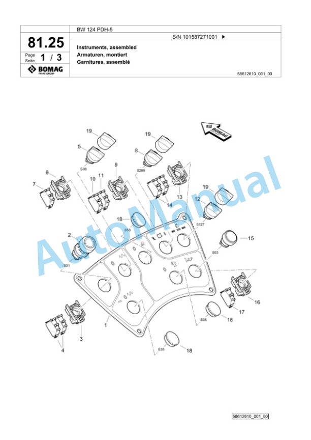 Bomag BW 124 PDH-5 Single Drum Wheel Drive Vibratory Roller Spare Parts Catalogue 00825625-2