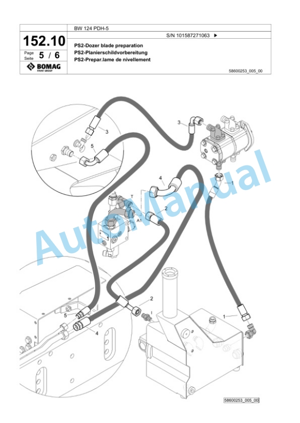 Bomag BW 124 PDH-5 Single Drum Wheel Drive Vibratory Roller Spare Parts Catalogue 00825625-5
