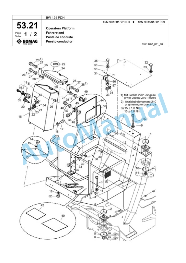 Bomag BW 124 PDH Single Drum Wheel Drive Vibratory Roller Spare Parts Catalogue 00818297-2