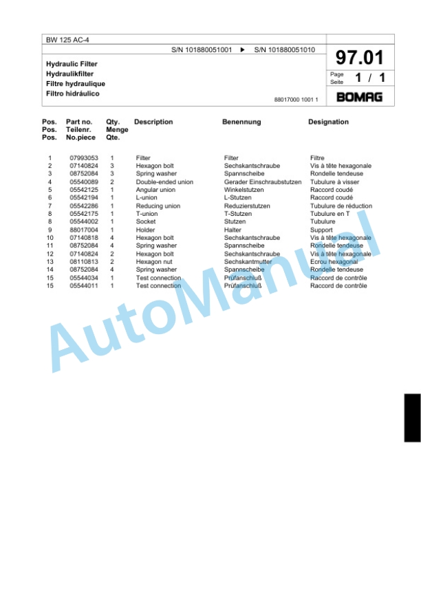 Bomag BW 125 AC-4 Combination Roller Spare Parts Catalogue 00818271-3