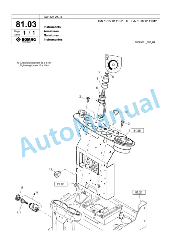 Bomag BW 125 AC-4 Combination Roller Spare Parts Catalogue 00818475-2