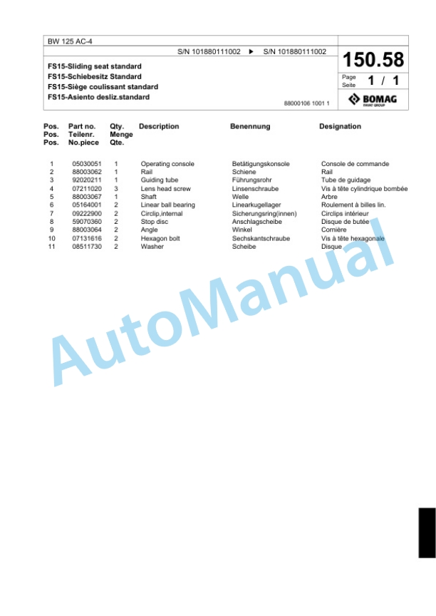 Bomag BW 125 AC-4 Combination Roller Spare Parts Catalogue 00818475-5