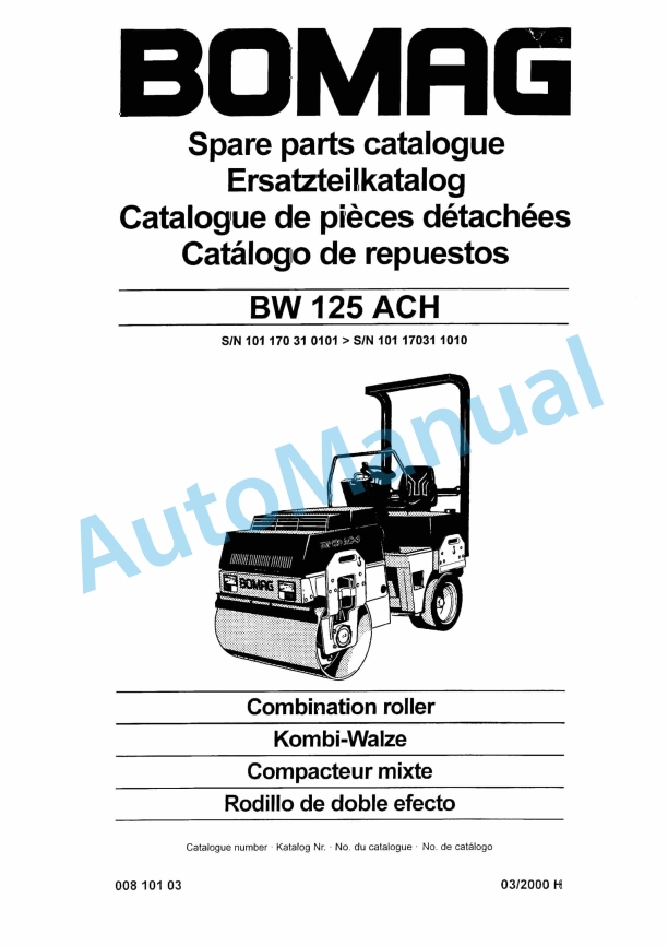 Bomag BW 125 ACH Combination Roller Spare Parts Catalogue 00810103