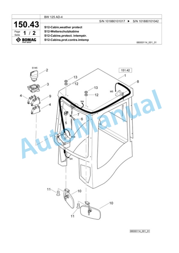 Bomag BW 125 AD-4 Tandem Vibratory Roller Spare Parts Catalogue 00818473-4