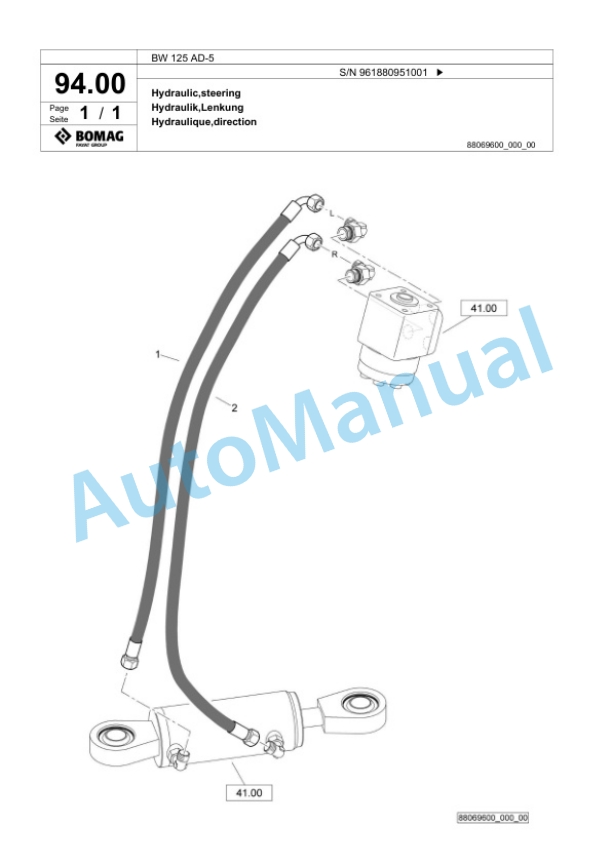 Bomag BW 125 AD-5 Tandem Vibratory Roller Spare Parts Catalogue 00827059-3