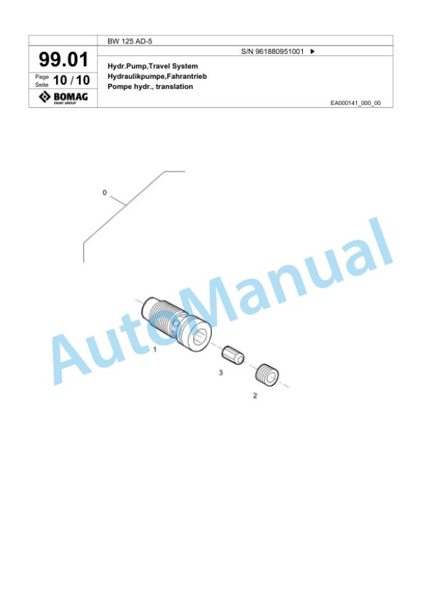 Bomag BW 125 AD-5 Tandem Vibratory Roller Spare Parts Catalogue 00827059-4