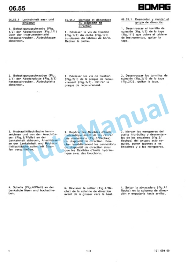 Bomag BW 125 ADH, BW 135 AD, BW 138 AD Tandem Vibratory Roller Repair Instructions 00819044-5