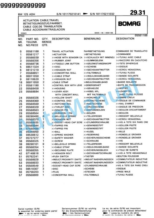 Bomag BW 125 ADH Tandem Vibratory Roller Spare Parts Catalogue 00810099-2