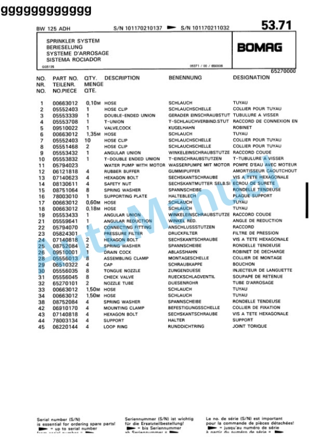 Bomag BW 125 ADH Tandem Vibratory Roller Spare Parts Catalogue 00810099-3