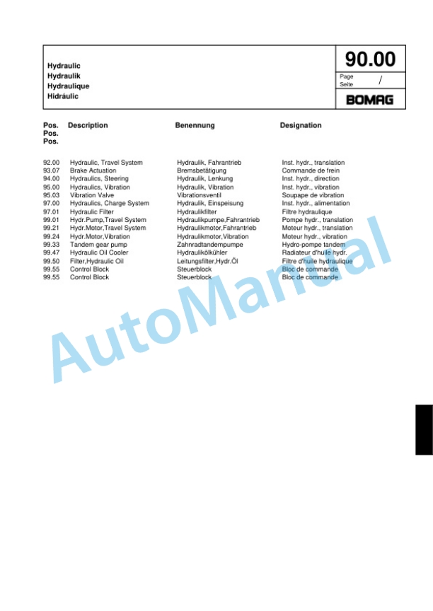 Bomag BW 125 ADH Tandem Vibratory Roller Spare Parts Catalogue 00817467-4