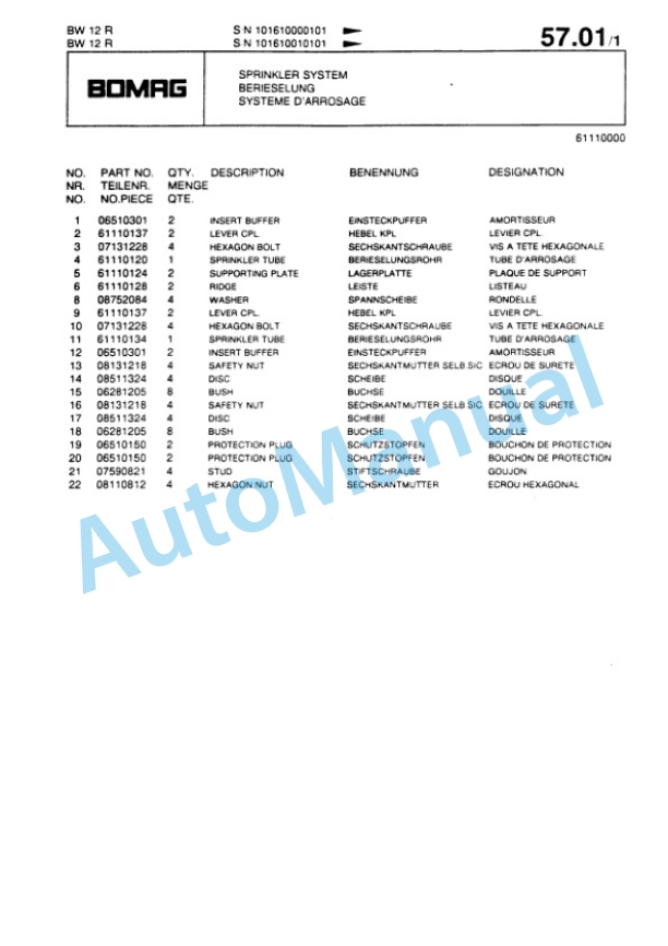 Bomag BW 12R Pneumatic Tyred Roller Spare Parts Catalogue 00813710-3