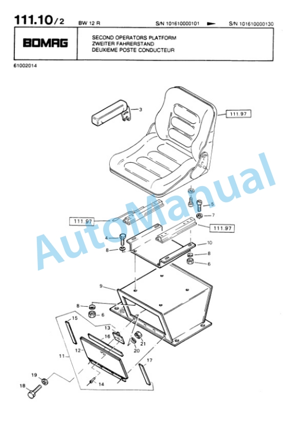 Bomag BW 12R Pneumatic Tyred Roller Spare Parts Catalogue 00813710-5