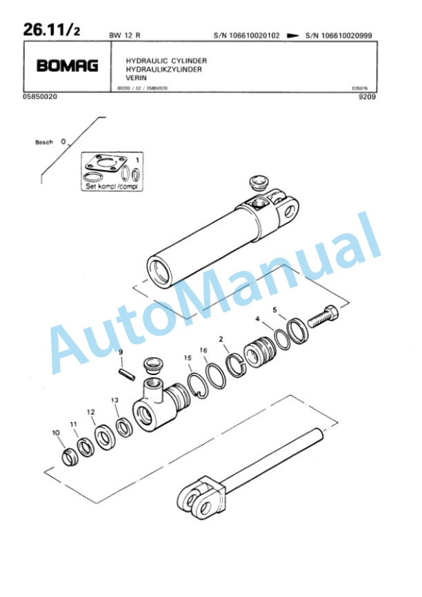 Bomag BW 12R Pneumatic Tyred Roller Spare Parts Catalogue 00813711-2