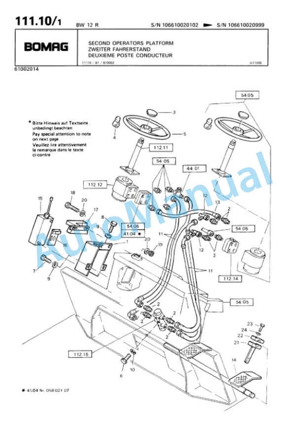 Bomag BW 12R Pneumatic Tyred Roller Spare Parts Catalogue 00813711-5