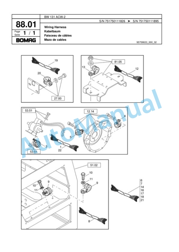 Bomag BW 131 ACW-2 Combination Roller Spare Parts Catalogue 00817468-4