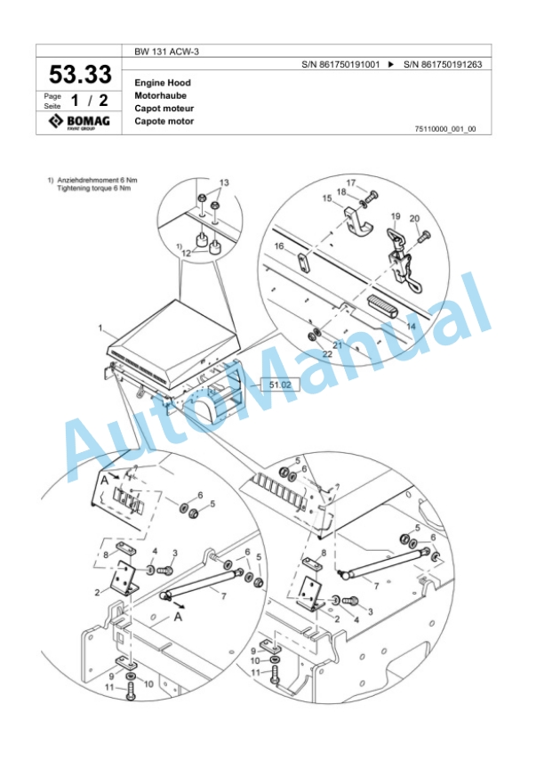 Bomag BW 131 ACW-3 Combination Roller Spare Parts Catalogue 00818697-2