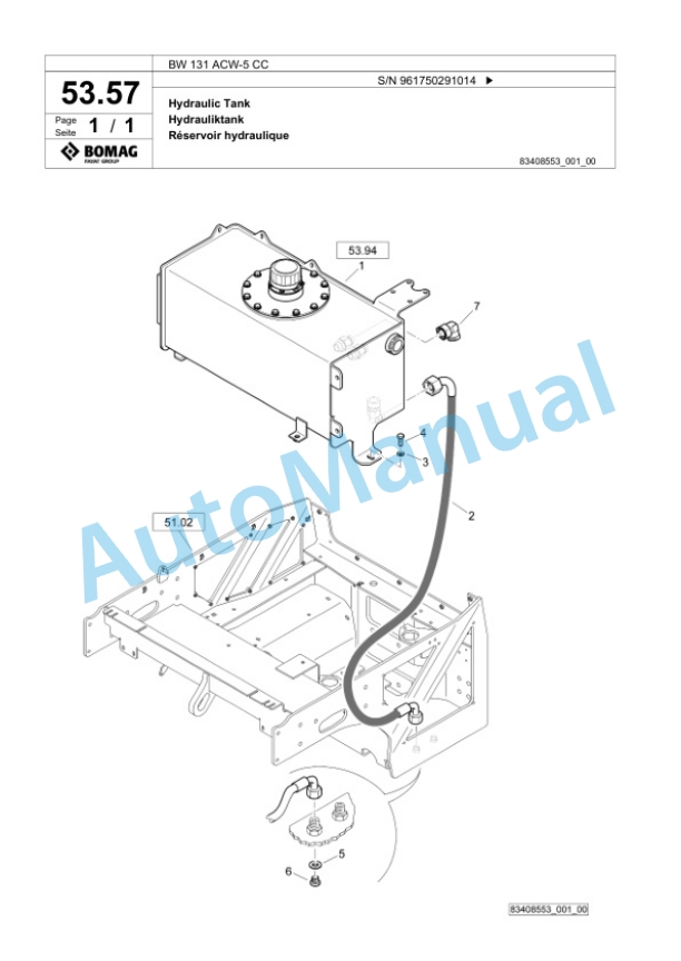 Bomag BW 131 ACW-5 CC Combination Roller Spare Parts Catalogue 00826781-2