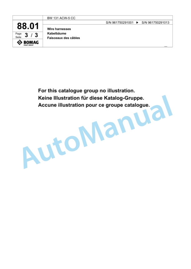 Bomag BW 131 ACW-5 CC Combination Roller Spare Parts Catalogue 00826781-4