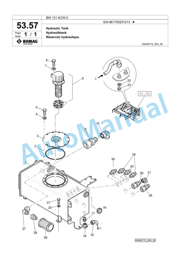 Bomag BW 131 ACW-5 Combination Roller Spare Parts Catalogue 00824937-2