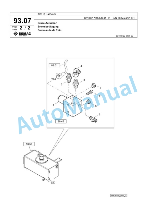 Bomag BW 131 ACW-5 Combination Roller Spare Parts Catalogue 00824937-4