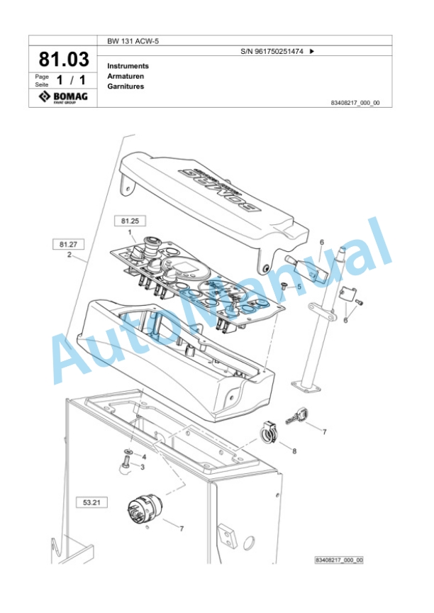 Bomag BW 131 ACW-5 Combination Roller Spare Parts Catalogue 00826195-3