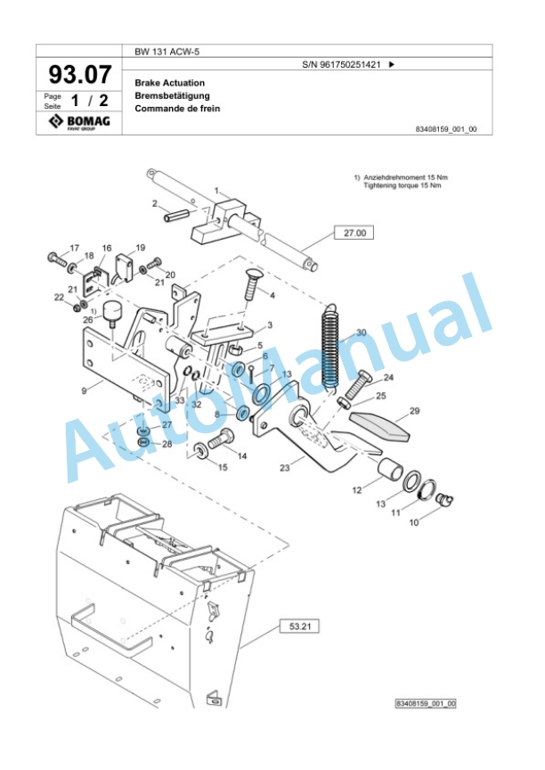 Bomag BW 131 ACW-5 Combination Roller Spare Parts Catalogue 00826195-4