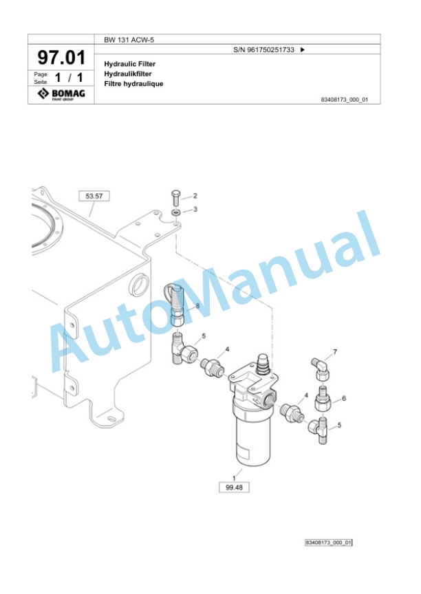 Bomag BW 131 ACW-5 Combination Roller Spare Parts Catalogue 00826195-5