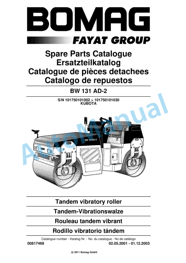 Bomag BW 131 AD-2 Tandem Vibratory Roller Spare Parts Catalogue 00817469