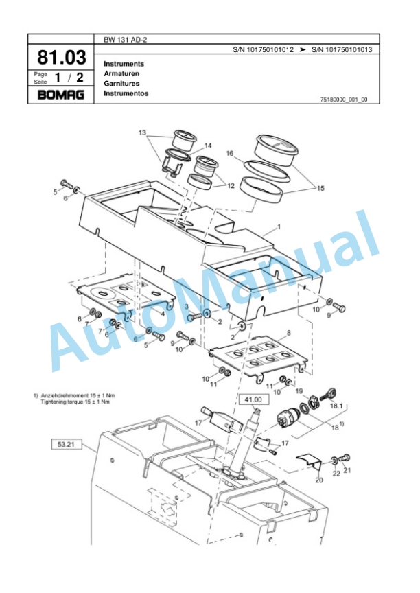 Bomag BW 131 AD-2 Tandem Vibratory Roller Spare Parts Catalogue 00817469-3