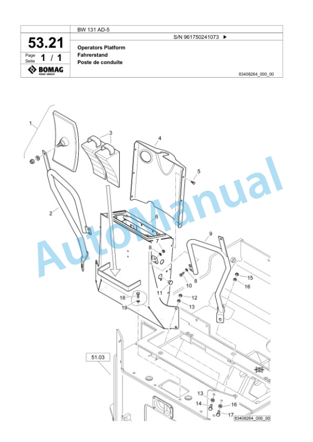 Bomag BW 131 AD-5 Tandem Vibratory Roller Spare Parts Catalogue 00826193-2