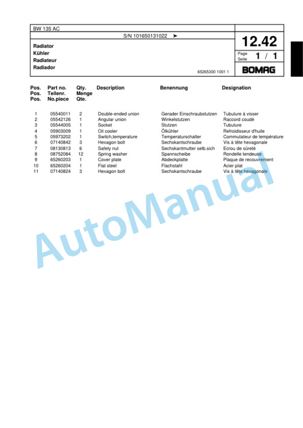 Bomag BW 135 AC Combination Roller Spare Parts Catalogue 00817470-2