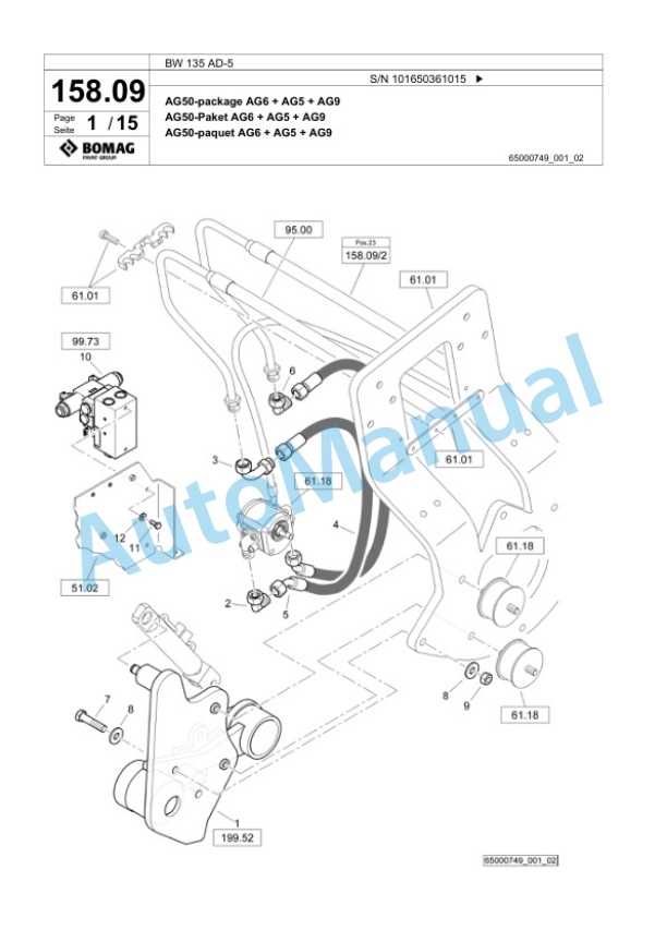 Bomag BW 135 AD-5 Tandem Vibratory Roller Spare Parts Catalogue 00824925-3