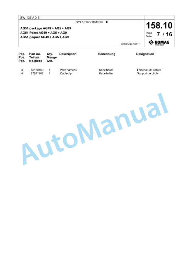 Bomag BW 135 AD-5 Tandem Vibratory Roller Spare Parts Catalogue 00824925-4