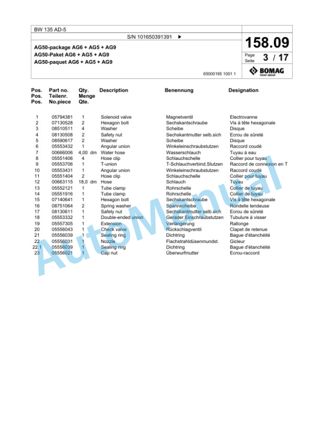 Bomag BW 135 AD-5 Tandem Vibratory Roller Spare Parts Catalogue 00824931-3
