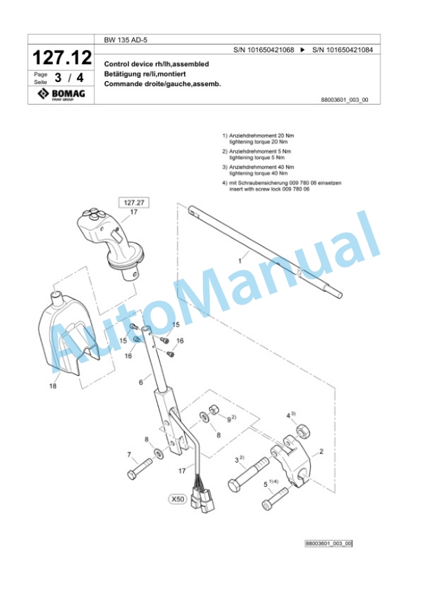 Bomag BW 135 AD-5 Tandem Vibratory Roller Spare Parts Catalogue 00825355-2