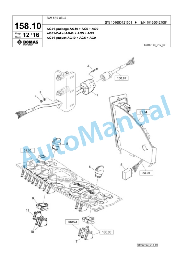 Bomag BW 135 AD-5 Tandem Vibratory Roller Spare Parts Catalogue 00825355-4
