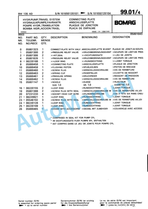 Bomag BW 135 AD Tandem Vibratory Roller Spare Parts Catalogue 00810120-4