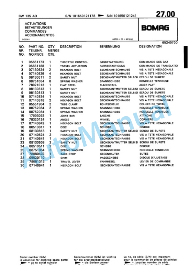 Bomag BW 135 AD Tandem Vibratory Roller Spare Parts Catalogue 00810189-2