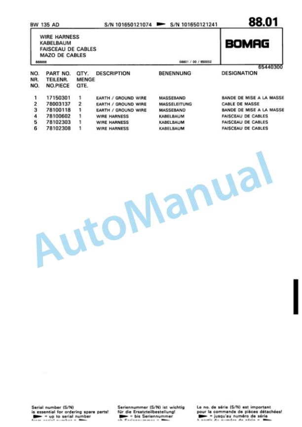 Bomag BW 135 AD Tandem Vibratory Roller Spare Parts Catalogue 00810189-3